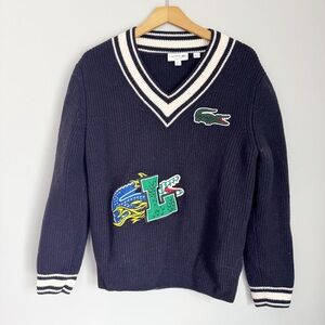 Lacoste Dark Blue V-Neck comic patch Sweater